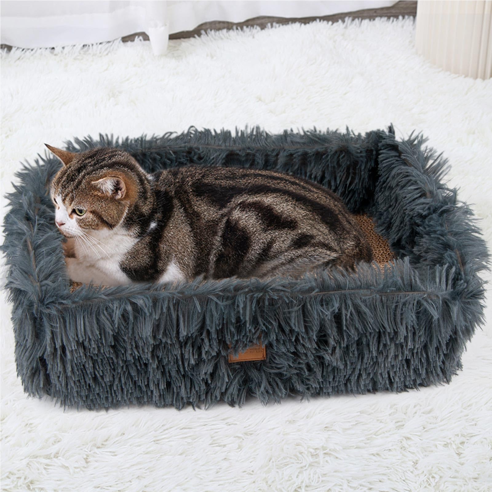 Premium Cat Scratcher Bed & Lounge Box - Large Corrugated Cardboard Scratching Pad with Removable Panels for Kittens & Adult Cats - Protects Furniture from Scratching (Dark Grey) - Perfect for Living Rooms, Bedrooms & Home Offices