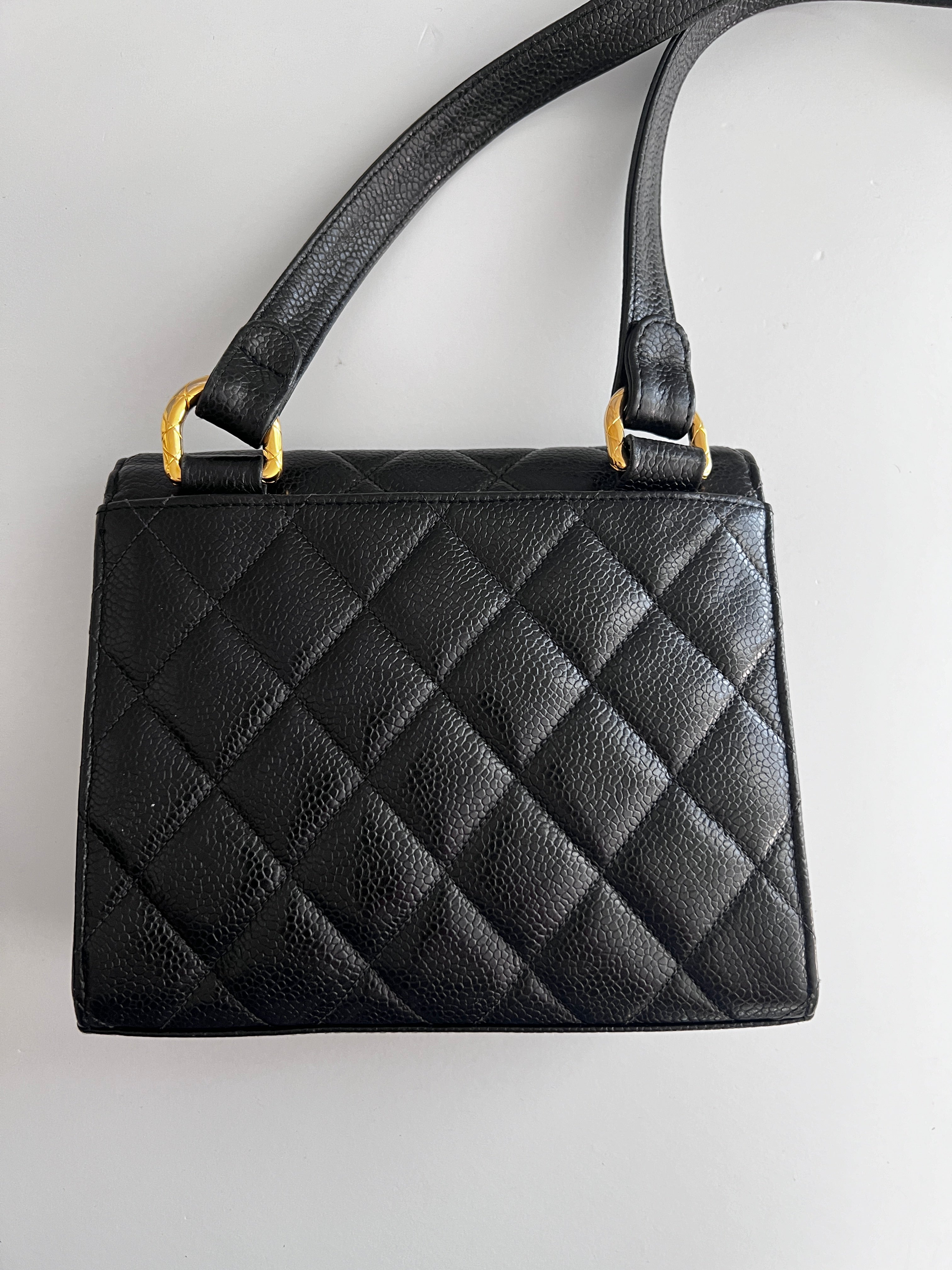 Vintage Chanel 24K Gold Black Caviar Mini Square Flap Crossbody Bag - Authentic Pre-Owned Luxury Handbag for Women, Perfect for Date Nights & Special Occasions