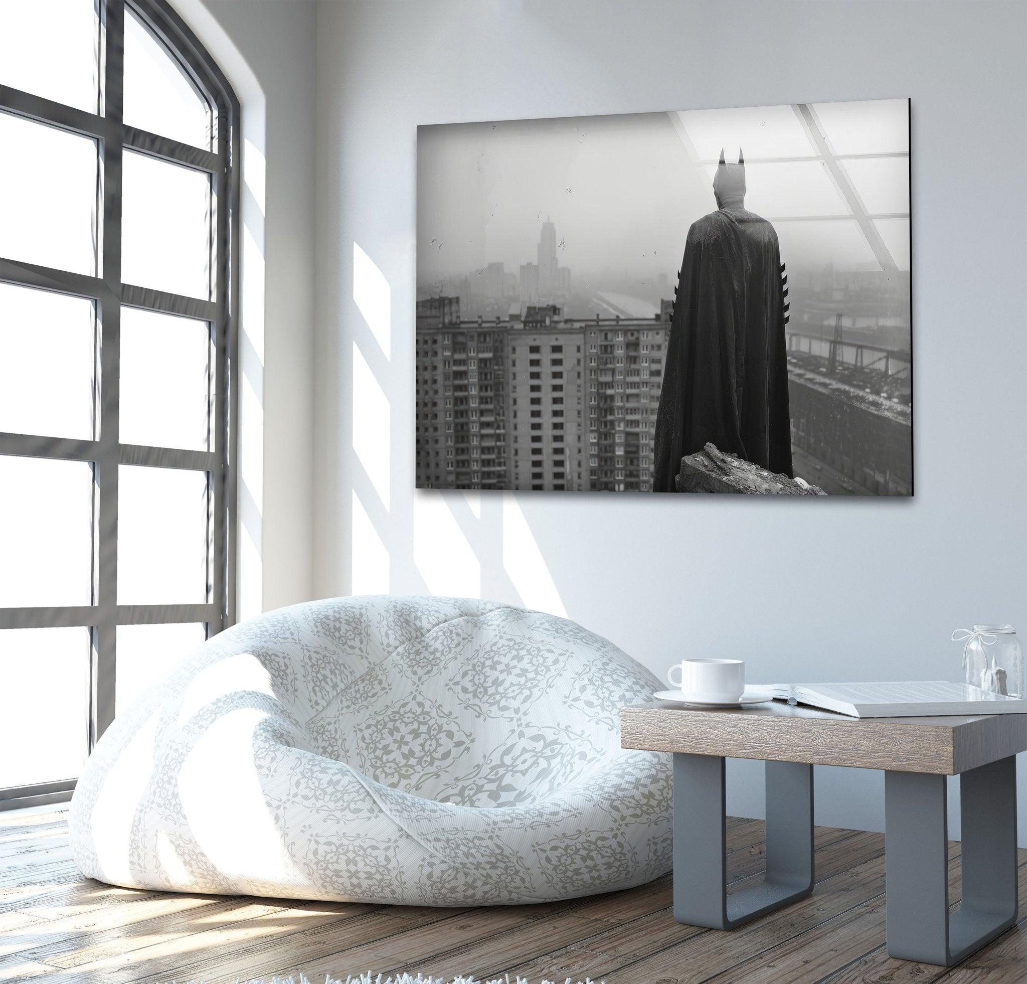 Batman City Skyline Glass Wall Art - Stunning Gotham City Decor for Home & Office - Perfect for Superhero Fans & Comic Book Lovers