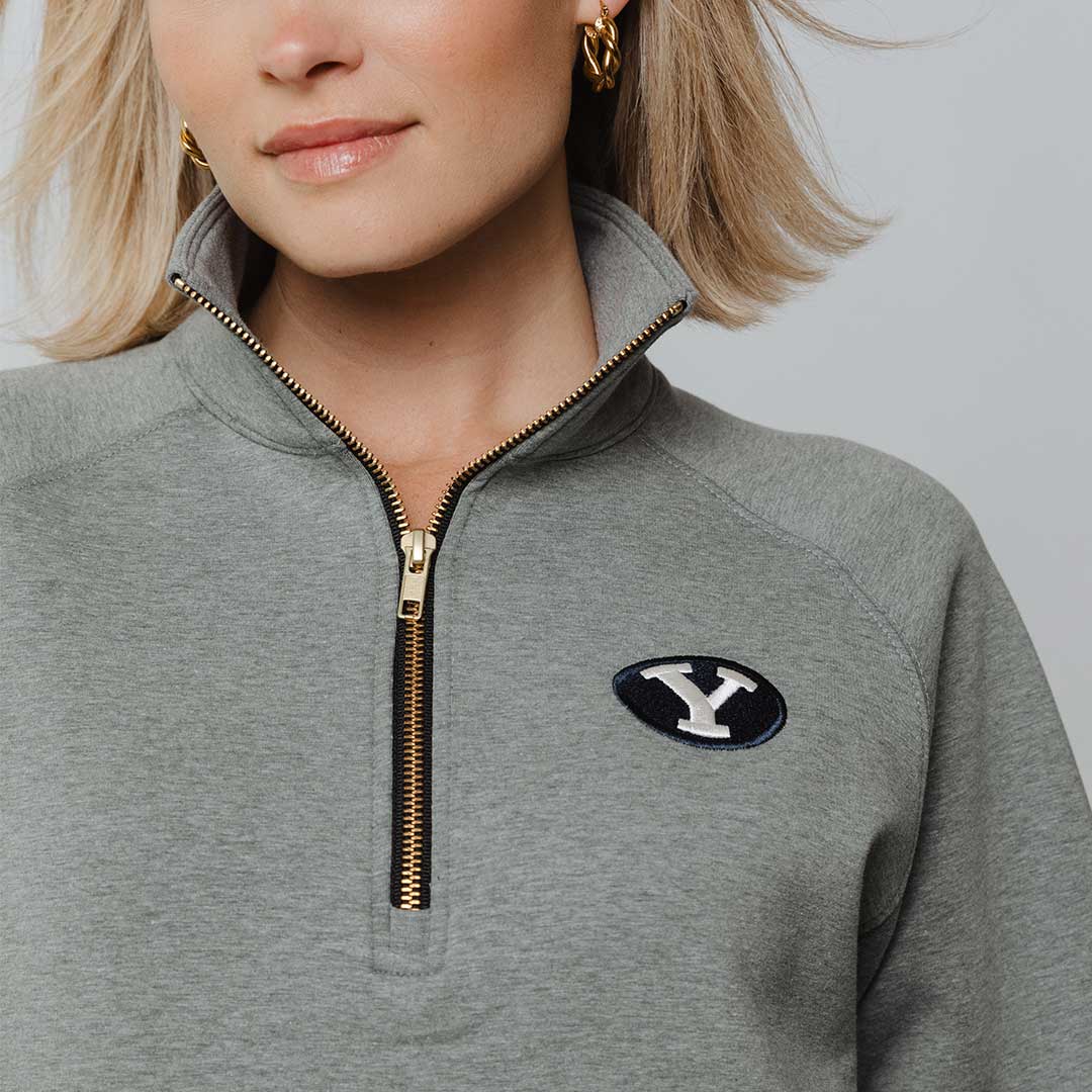 BYU Oxford Zip Up Hoodie - Heather Grey | Men's Casual Pullover for College, Streetwear & Outdoor Activities