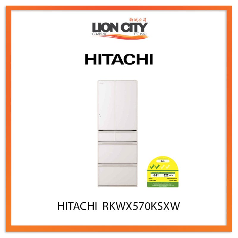 Hitachi 436L Multi-Door IoT Smart Refrigerator RKWX570KSXW - Japanese Made Energy Efficient Fridge for Smart Kitchen & Large Family Storage
