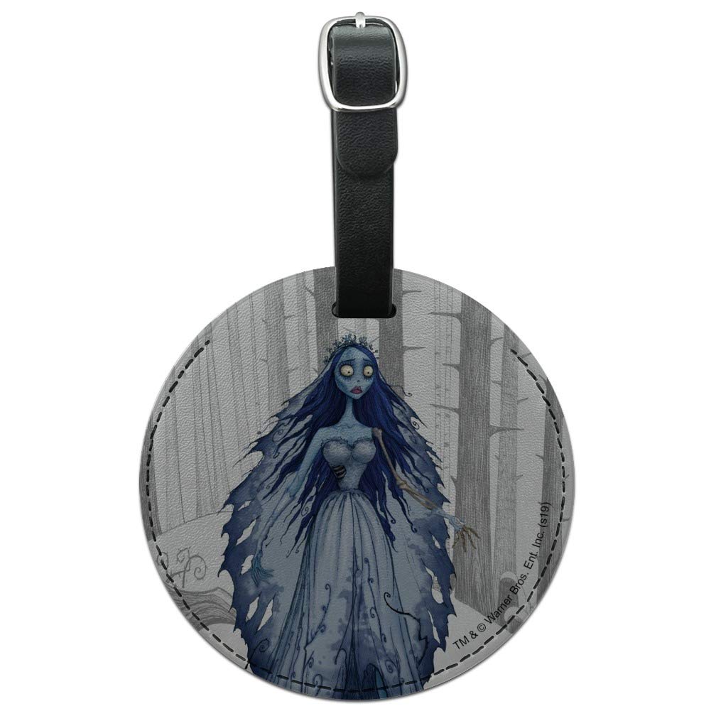 Corpse Bride Inspired Round Leather Luggage Tag - Vintage Style Suitcase ID Tag for Carry-On Bags - Perfect for Halloween Travel, Cosplay Events & Gothic Themed Trips
