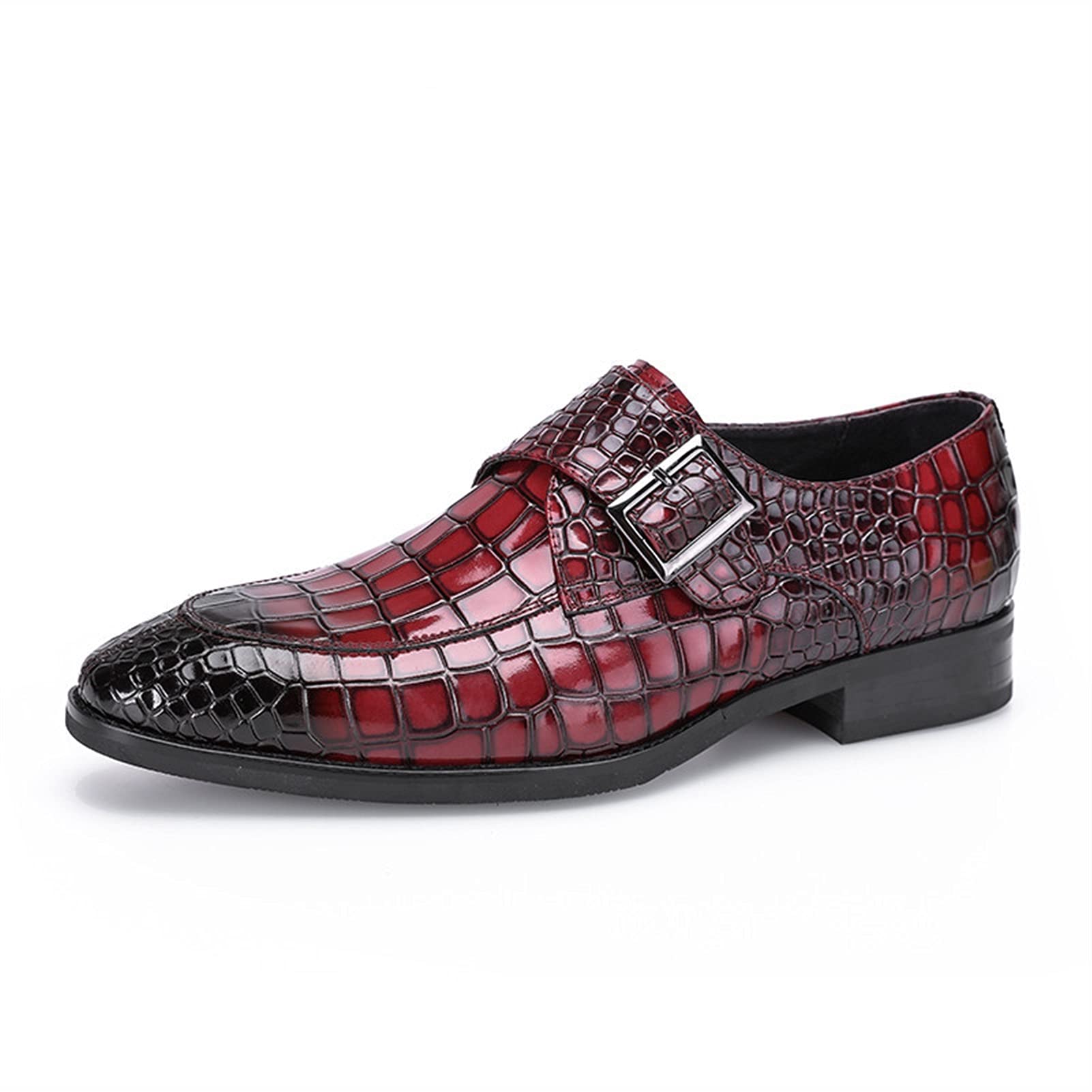 Premium Men's Leather Dress Shoes - Oxford Formal Slip-On Monk Strap with Burnished Toe | Crocodile/Alligator Embossed Genuine Leather | Non-Slip Rubber Sole | Perfect for Business Meetings, Weddings & Formal Events