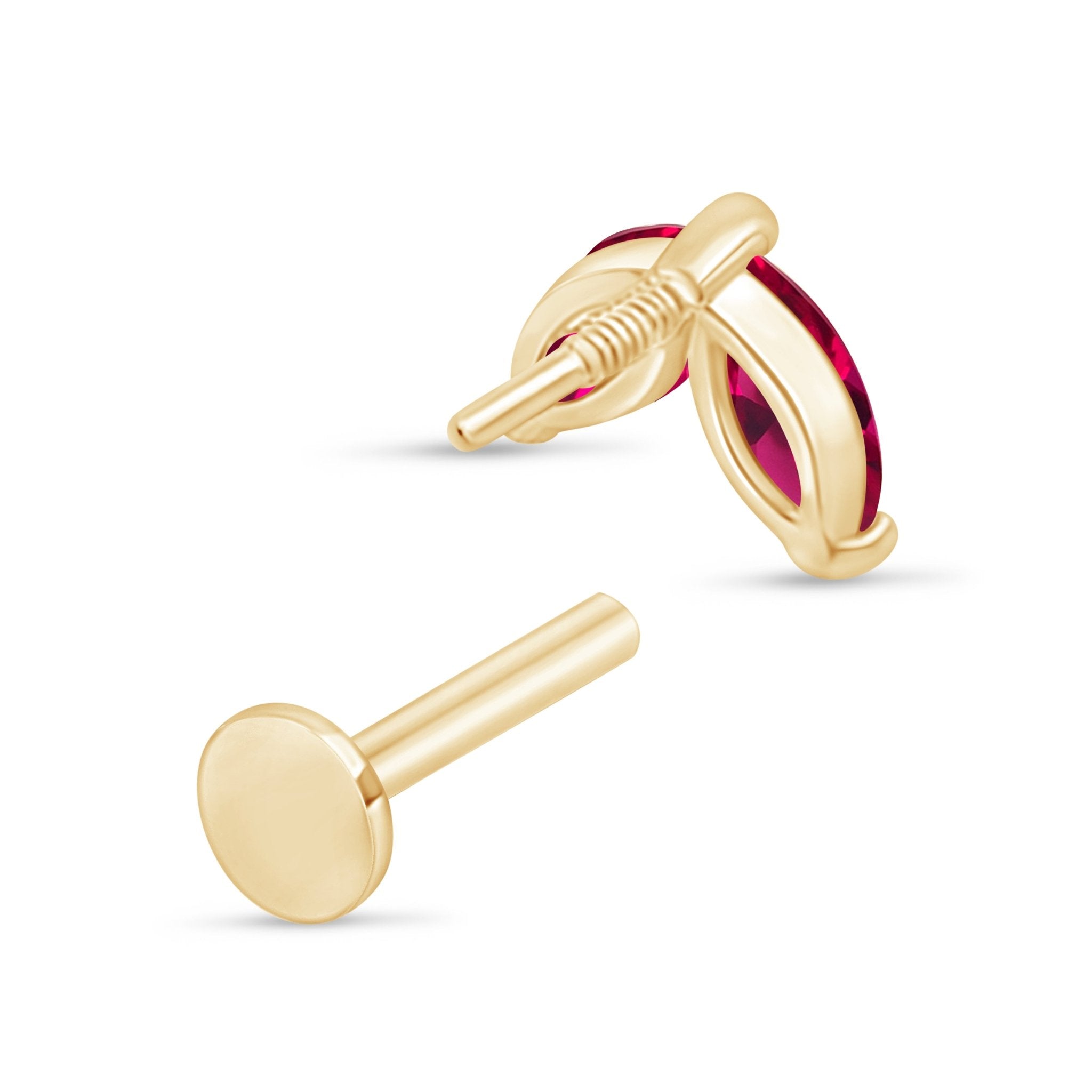 14K Solid Yellow Gold Ruby Double Marquise Flat Back Stud Earrings for Women - Perfect for Weddings, Parties & Everyday Elegance