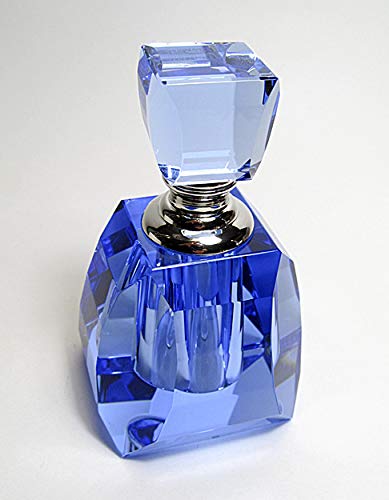 Genuine Blue Lead Crystal Perfume Bottle with Crystal Stopper & Glass Rod - Premium Fragrance Oil & Cologne Dispenser for Home, Spa, and Luxury Gift Sets