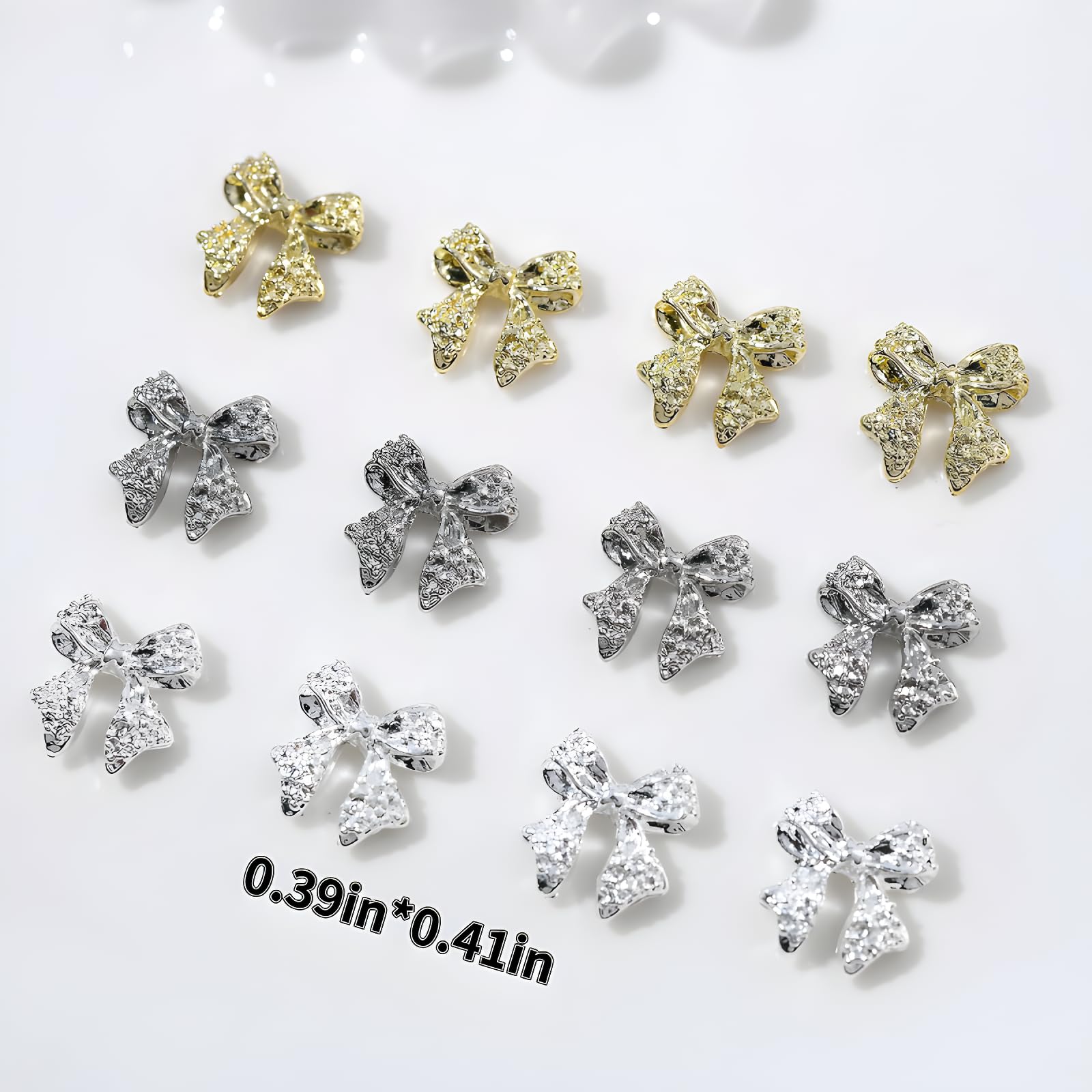 36 Pcs 3D Alloy Bow Nail Charms - Silver & Gold Rhinestone Nail Art Decorations for DIY Acrylic Nails | Perfect for Women and Girls Nail Art, Bridal Manicures, Party Nail Designs