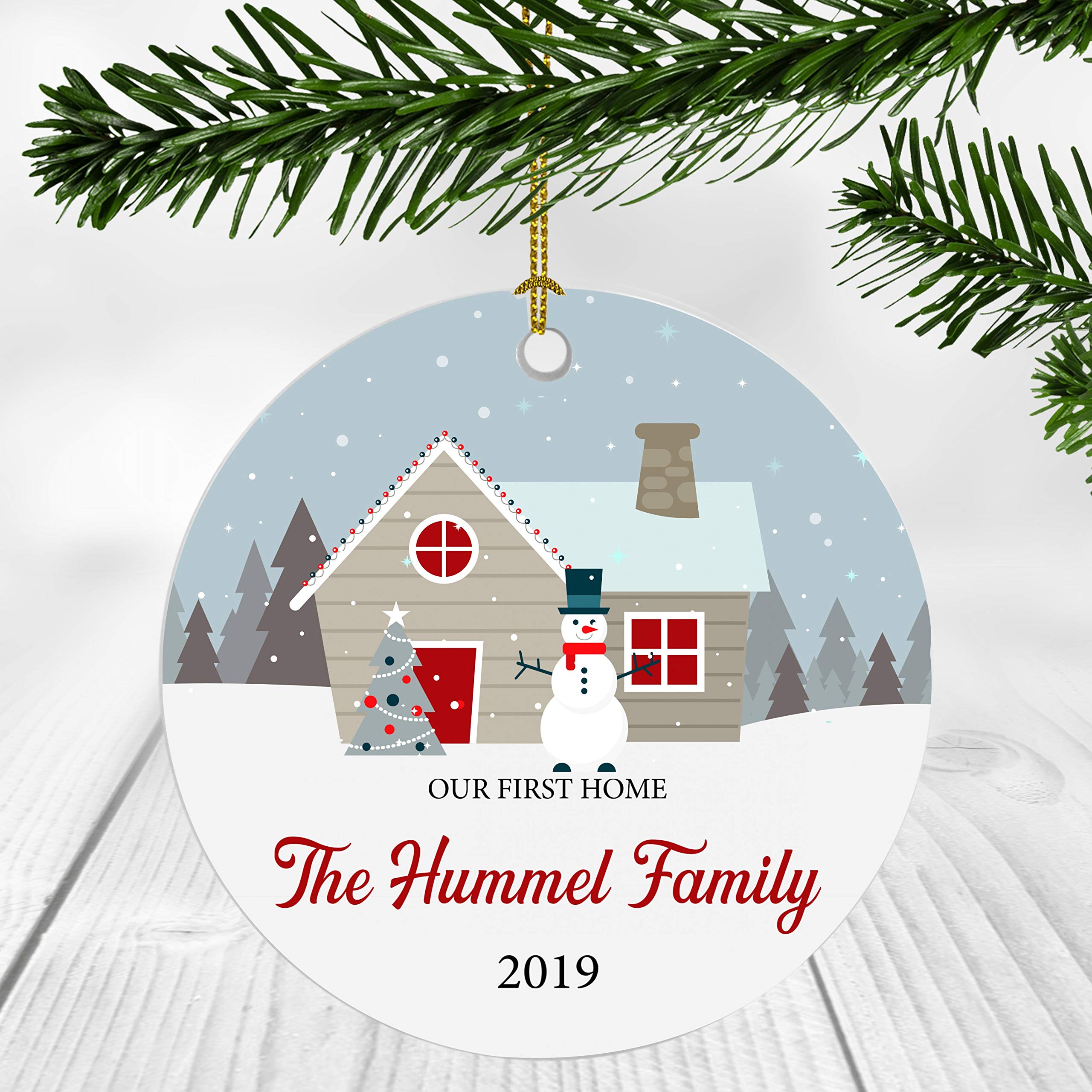 First Christmas in Our New Home Ceramic Ornament - 3 Inch Keepsake for Newlyweds & Families - Hummel Family Holiday Decoration - Perfect Housewarming Gift for Couples - Ideal for Christmas Tree & Home Decor