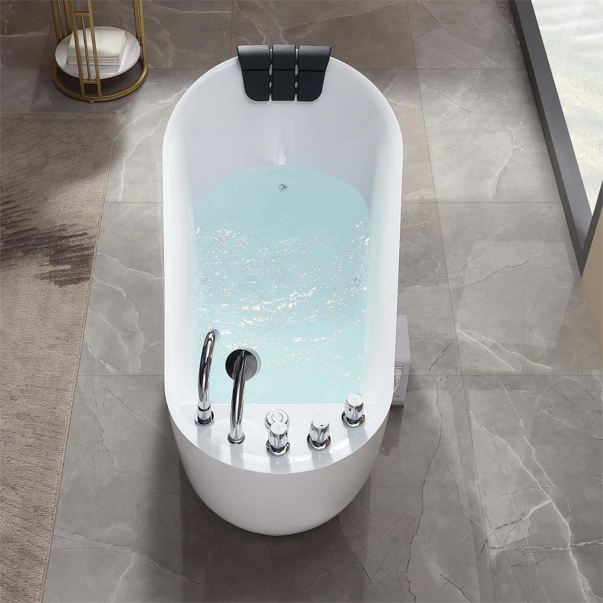 Empava 59-Inch Freestanding Acrylic Whirlpool Bathtub with Reversible Drain - Oval Design for Luxury Bathroom & Spa Relaxation