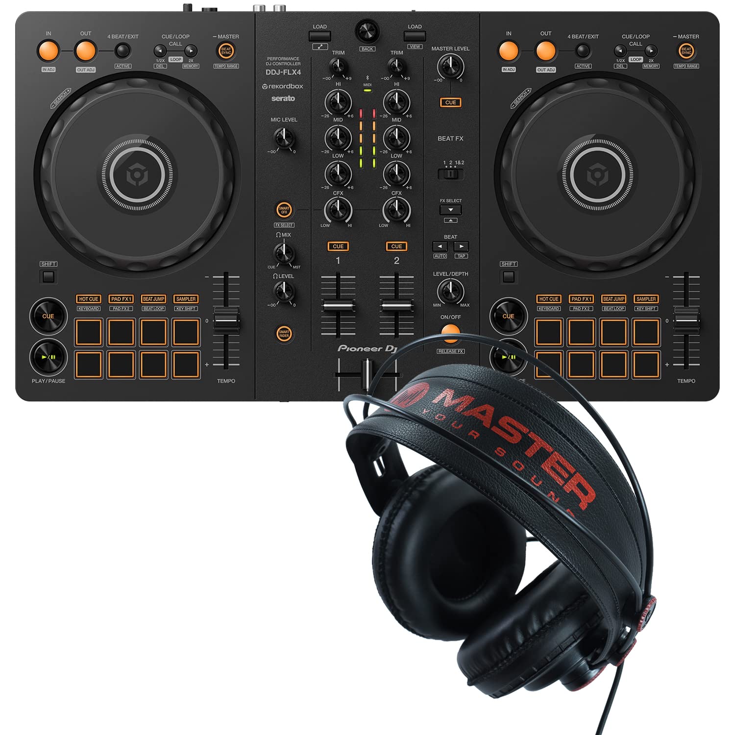 Pioneer DDJ-FLX4 Professional 2-Channel DJ Controller - Compatible with Serato DJ Lite & Rekordbox Software | Includes DJ Headphones | Perfect for Home Studios, Clubs & Live Performances