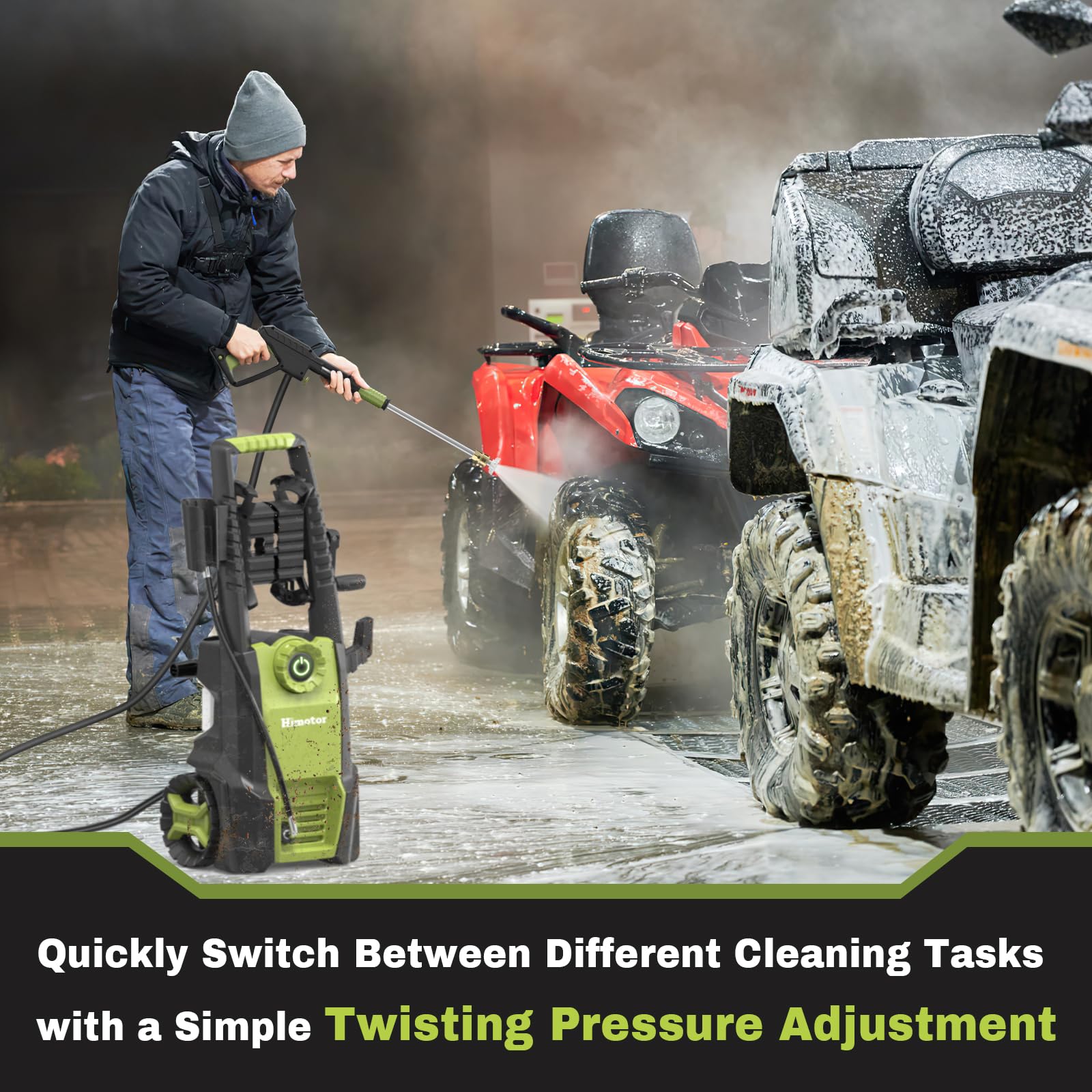 4500PSI Electric Pressure Washer with Adjustable PSI Switch - 3.0 GPM High Power Washer with 5 Nozzles & 500ml Foam Cannon - Portable Pressure Cleaner for Cars, Driveways, Fences, Patios - Perfect for Home, Garage and Outdoor Cleaning