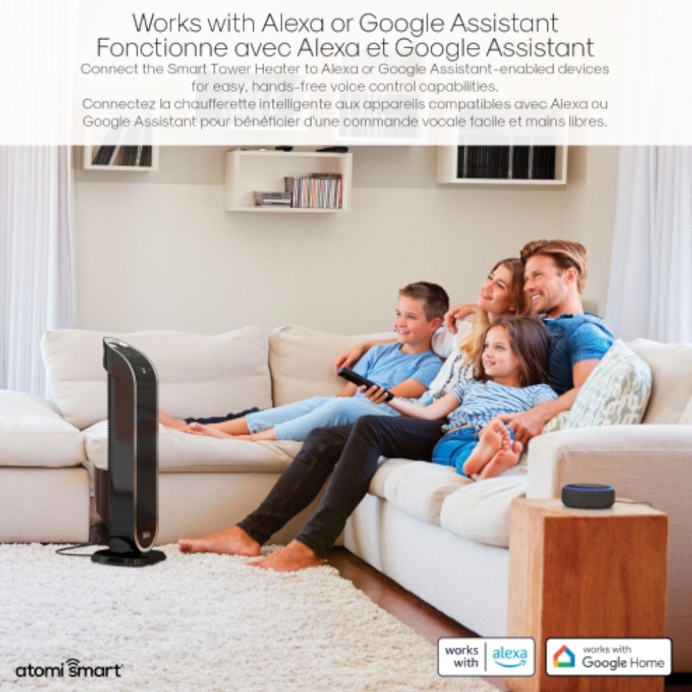 ATOMI AT1513 Smart WiFi Ceramic Tower Heater with Remote Control - 1500W Fast Heating, Energy Efficient, Quiet Operation for Home & Office - Blemished Package - Perfect for Bedroom, Living Room & Workspace
