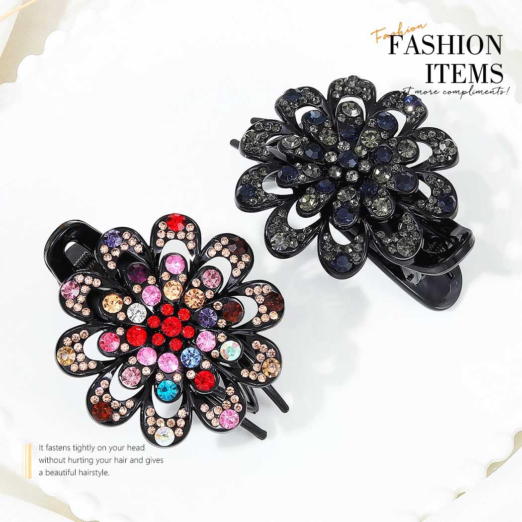 Bartosi Rhinestone Hair Clips for Women - Crystal Hair Barrettes, Flower Hair Pins - Elegant Hair Accessories (Pack of 2) - Perfect for Weddings, Parties & Daily Styling