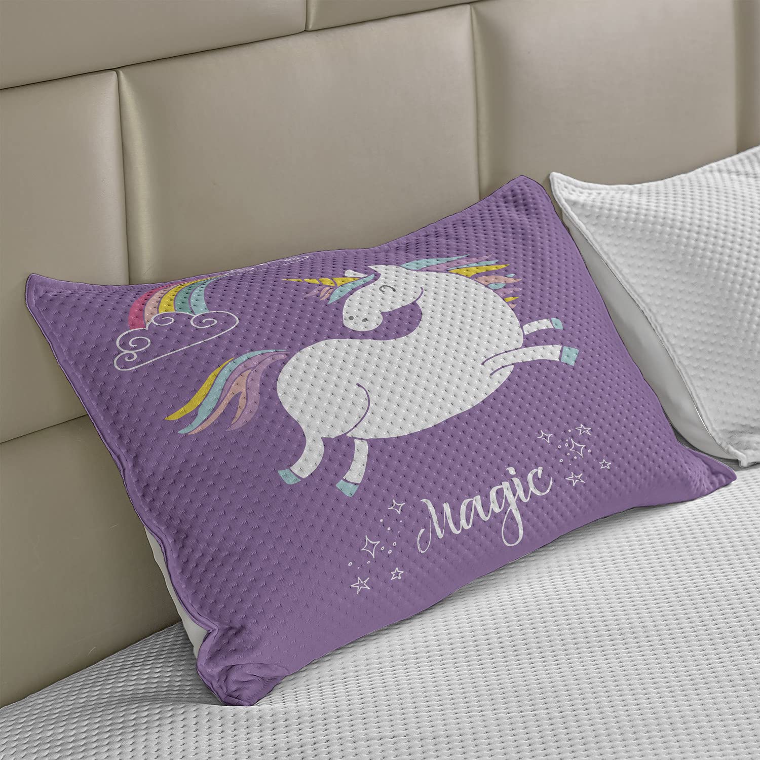 Ambesonne Unicorn Knitted Quilt Pillow Cover - Mythical Animal Clouds & Rainbow Horse Print - Standard King Size 36