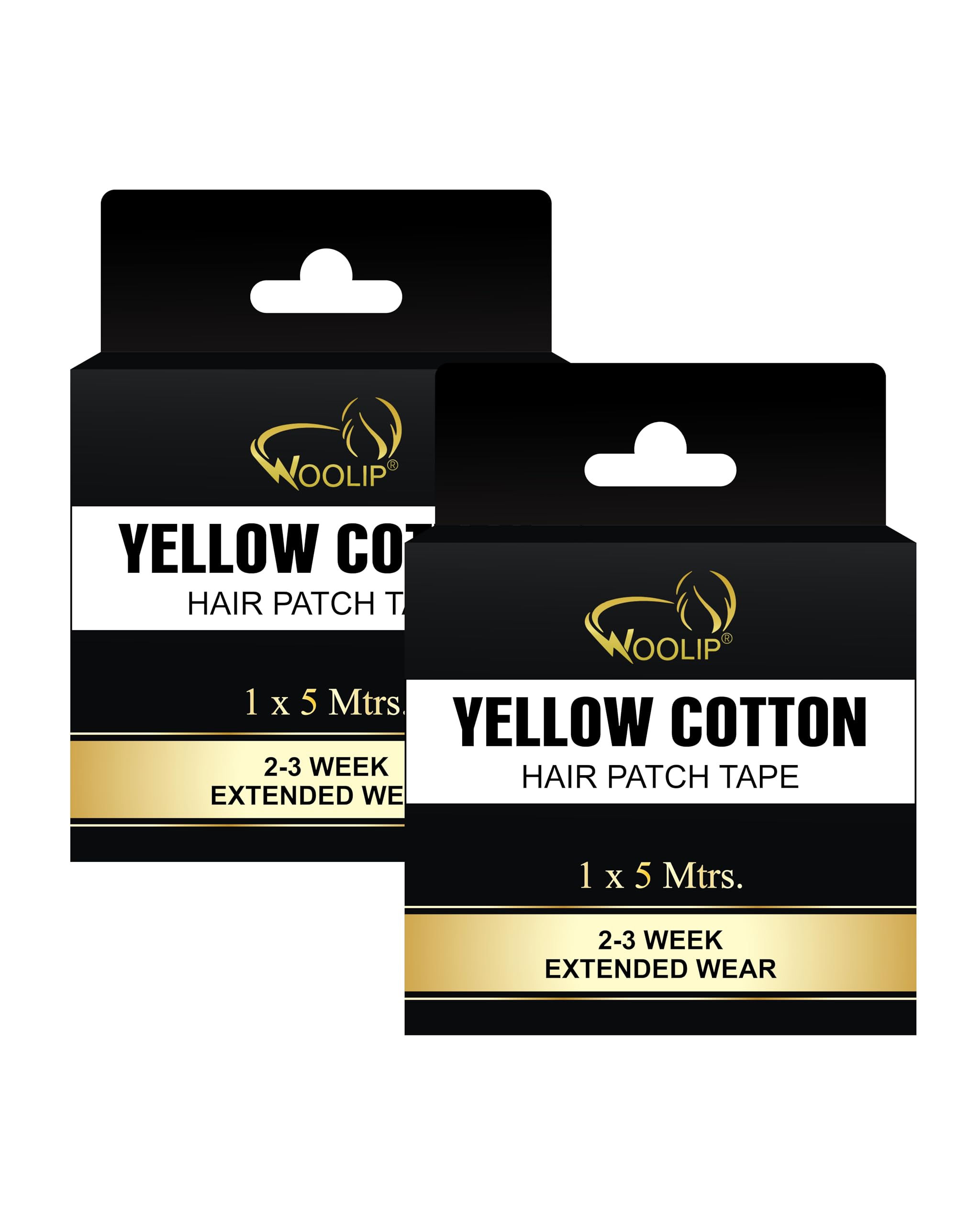 Woolip Hair Patch Tape - Ultra Strong Hold Double Sided Waterproof Hair Extension Tape for Weaves & Wigs (1 Inch Cotton, 5M Length, Pack of 2, Yellow) | Perfect for Salon Professionals & DIY Hair Styling at Home