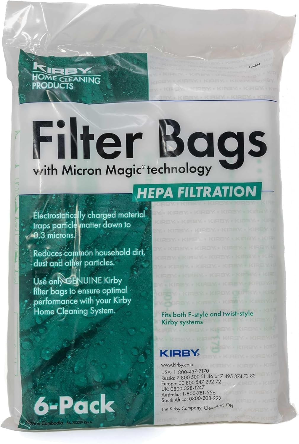 Kirby MicroAllergen Plus HEPA Filter Bags 6-Pack (204814) - Compatible with F-Style & Twist-Style Vacuums - 54 Bags/Case - Ideal for Allergy Relief & Deep Cleaning