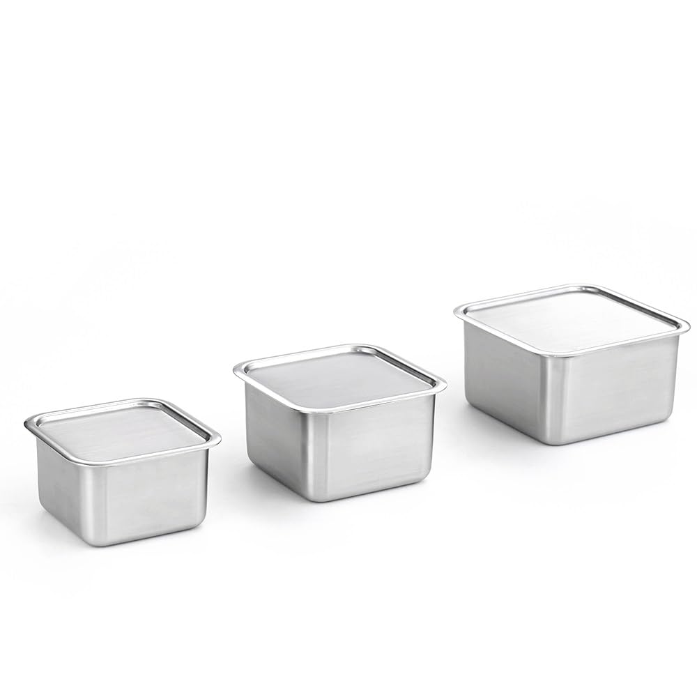 Premium 3-Piece Stainless Steel Food Storage Containers Set with Lids - Airtight, Dishwasher Safe & BPA-Free - Ideal for Meal Prep, Leftovers & Pantry Organization - Includes 3 Mesh Strainers for Kitchen Use