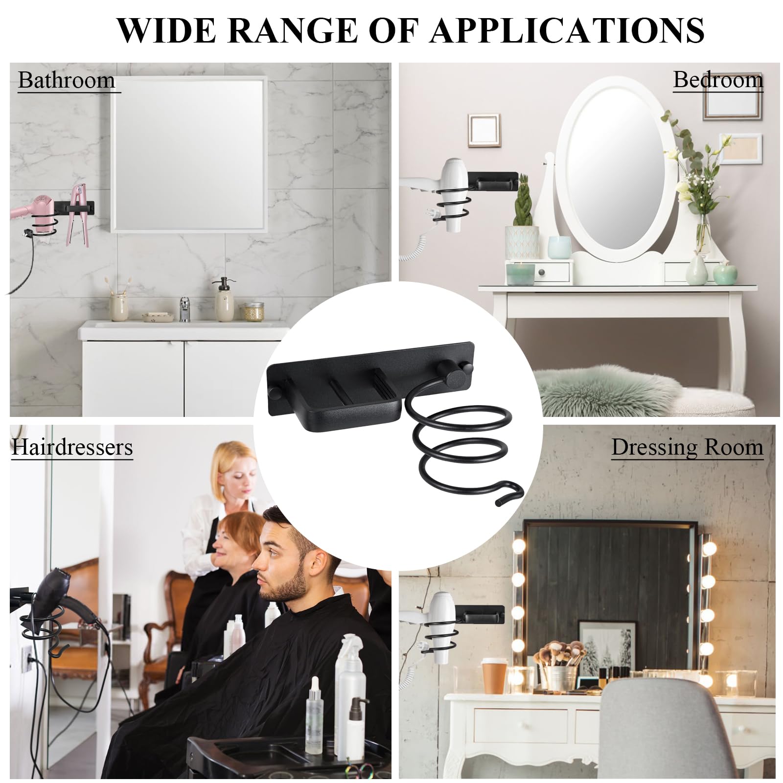 Wall Mount Hair Dryer Holder - Aluminum Hair Tool Organizer with Self-Adhesive & Drill Options | Flat Iron, Curling Iron & Straightener Storage for Bathroom & Salon Organization | Perfect for Small Spaces & Clutter-Free Vanity