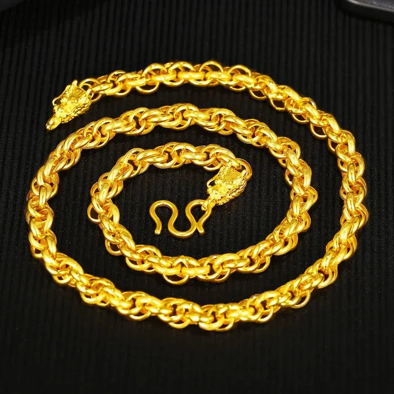 24K Solid Gold Necklace for Men - Real 999 Pure Gold Chain with Faucet Buckle, Classic Luxury Jewelry Gift for Him - Perfect for Weddings, Anniversaries & Special Occasions