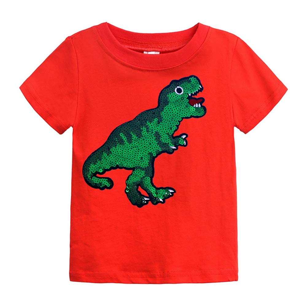 Dino Kids T-Shirt with Sequins - Short Sleeve Crewneck Tee for Toddler Playtime