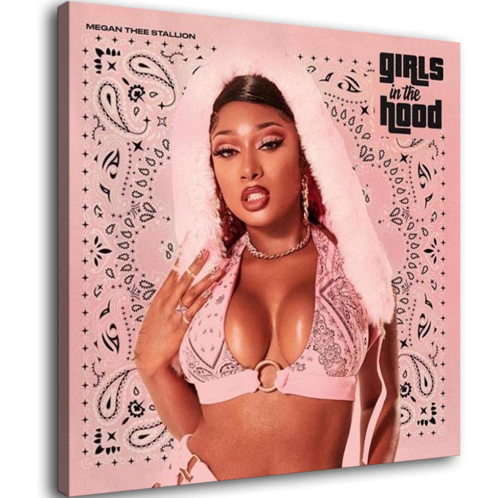 Megan Thee Stallion Girls in The Hood Canvas Wall Art - Modern Hip Hop Poster Print for Bedroom, Living Room & Office Decor - Perfect Gift for Music Fans & Urban Style Lovers