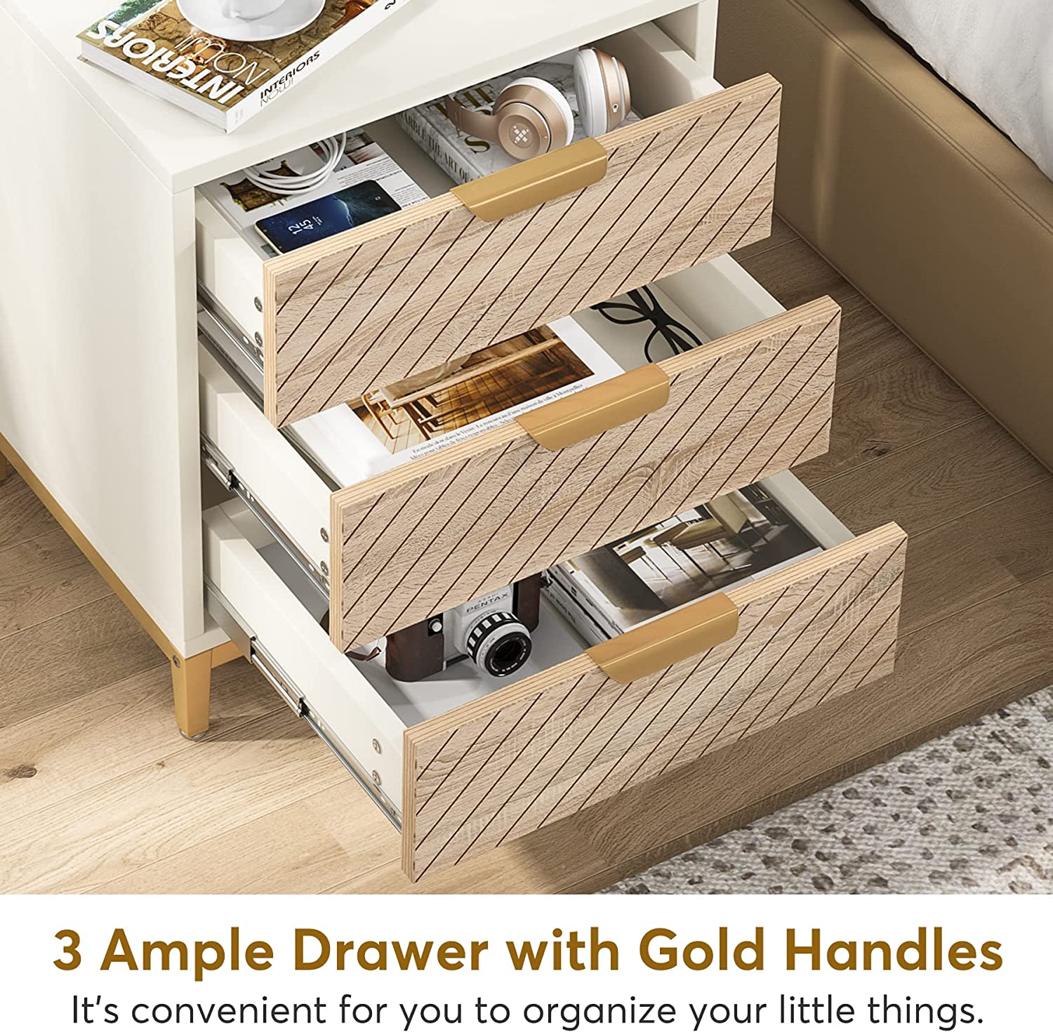 3 Drawer Nightstand - Modern Bedside End Table with Storage for Bedroom, Living Room, or Guest Room - Perfect for Organizing Essentials, Books, and Decor