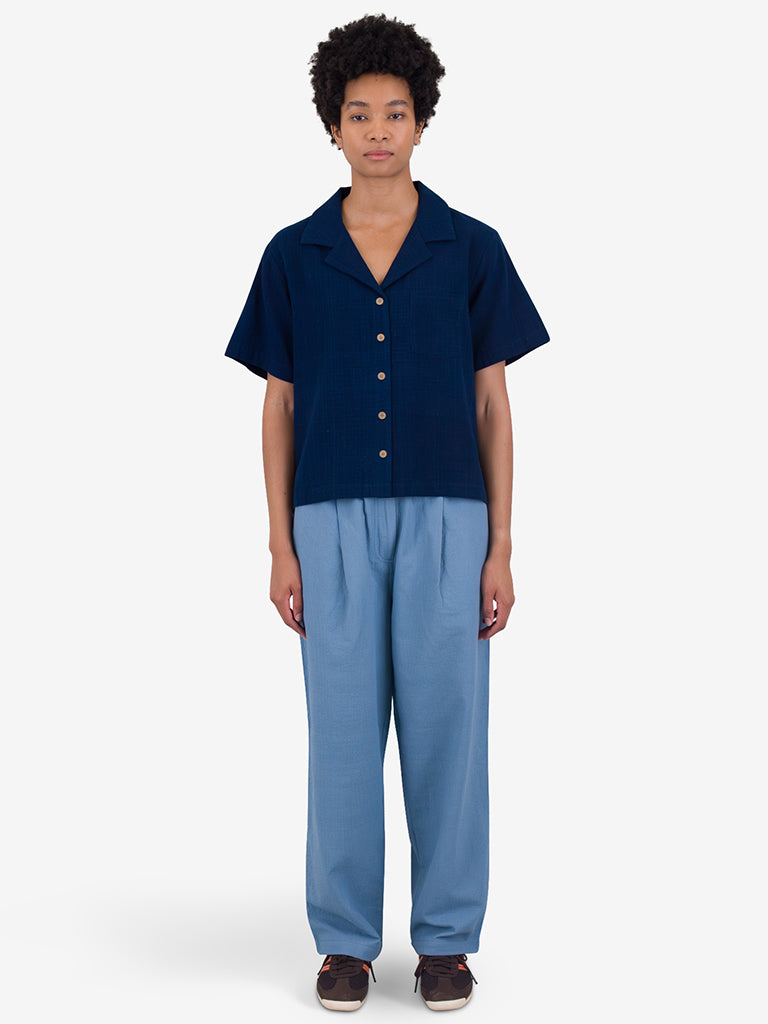 Premium Soft Collar Indigo Folk Shirt for Men & Women – Perfect for Casual Wear, Office, and Outdoor Activities