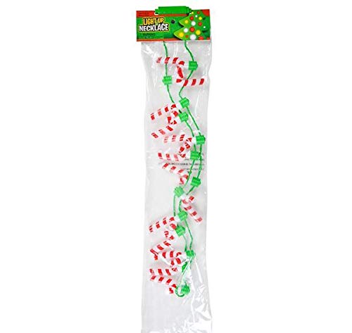 25 Inch LED Light Up Candy Cane Necklace - Bulk Pack of 24 - Christmas Party Favors, Holiday Decorations & Festive Accessories for Kids and Adults