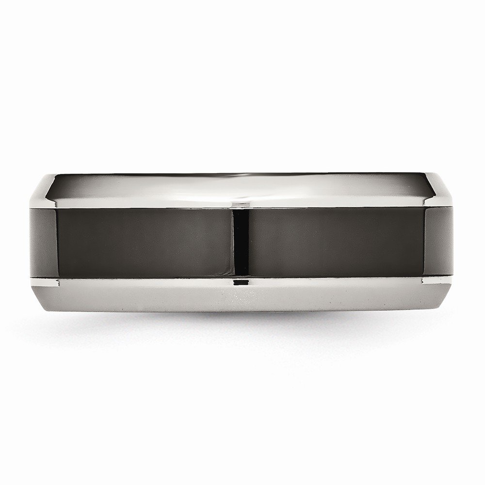Solid Stainless Steel Black Ceramic Beveled Wedding Band Ring for Men & Women - Durable, Hypoallergenic Jewelry for Engagement, Anniversary & Everyday Wear