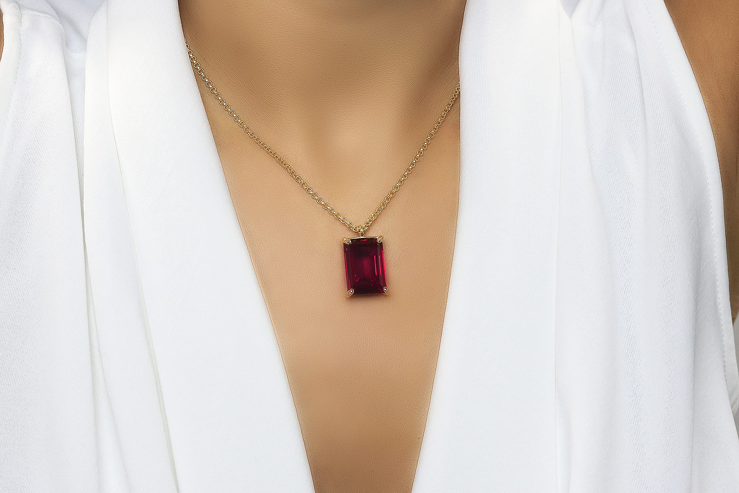 Anemone Rose Gold Garnet Necklace - Emerald Cut Custom Pendant Gemstone Jewelry | January Birthstone Gift for Women | Elegant Statement Necklace for Birthday, Anniversary & Special Occasions