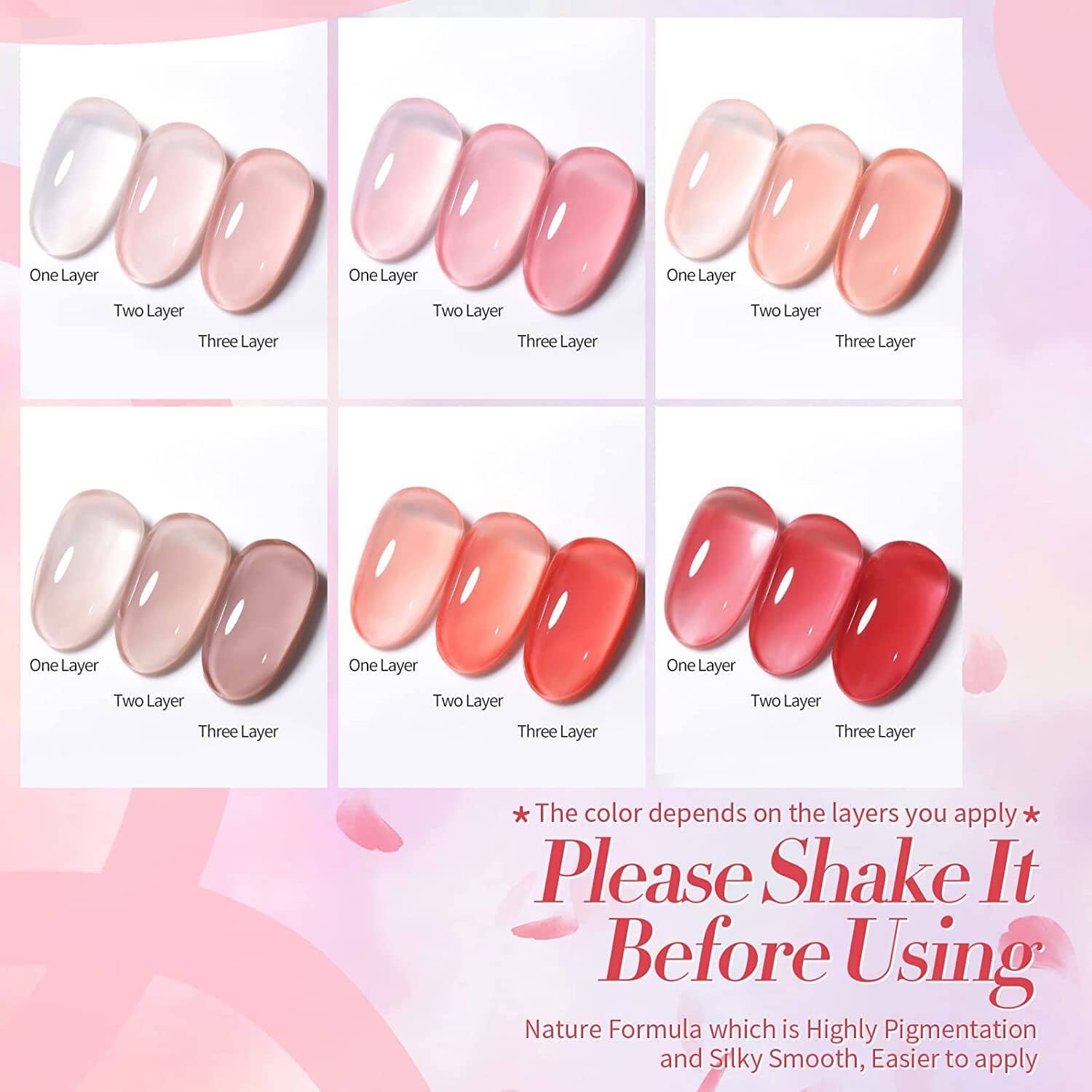 6 Colors Jelly Gel Polish Set - Rose Jelly Nail Polish 7ml for Manicure & Pedicure at Home Salon