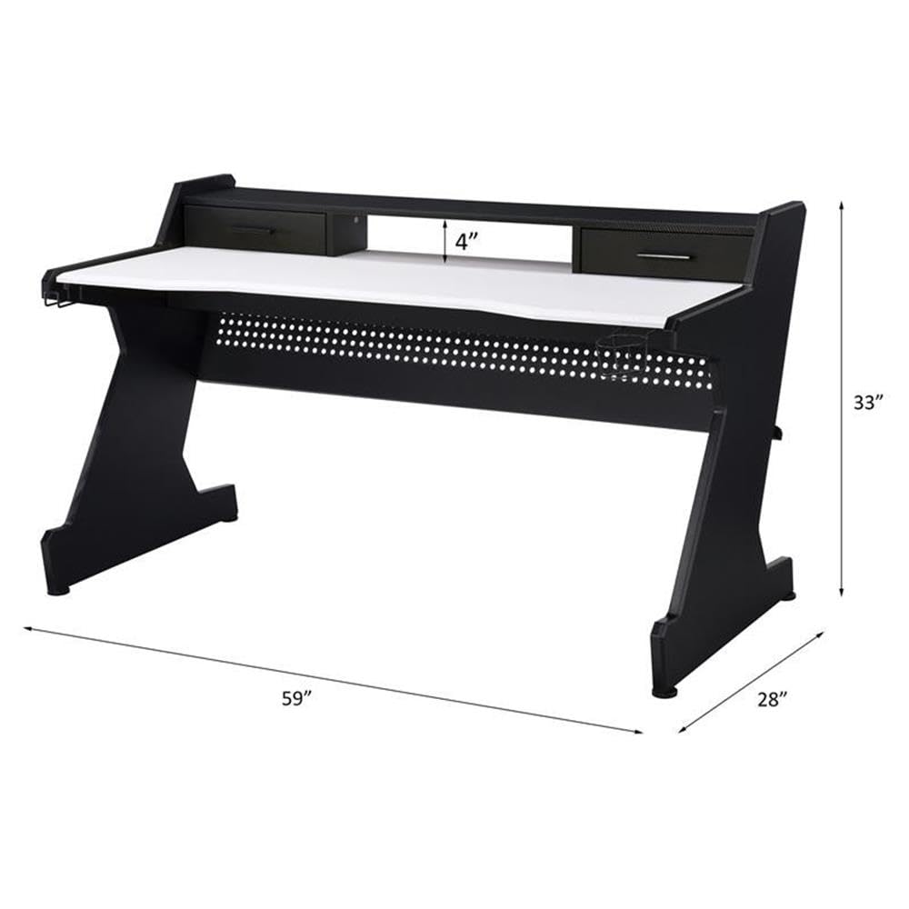 Acme Bigga Wooden 2-Drawer Gaming Table with Sturdy Metal Frame - Black & White Finish | Perfect for Board Games, Poker Nights & Home Office Use