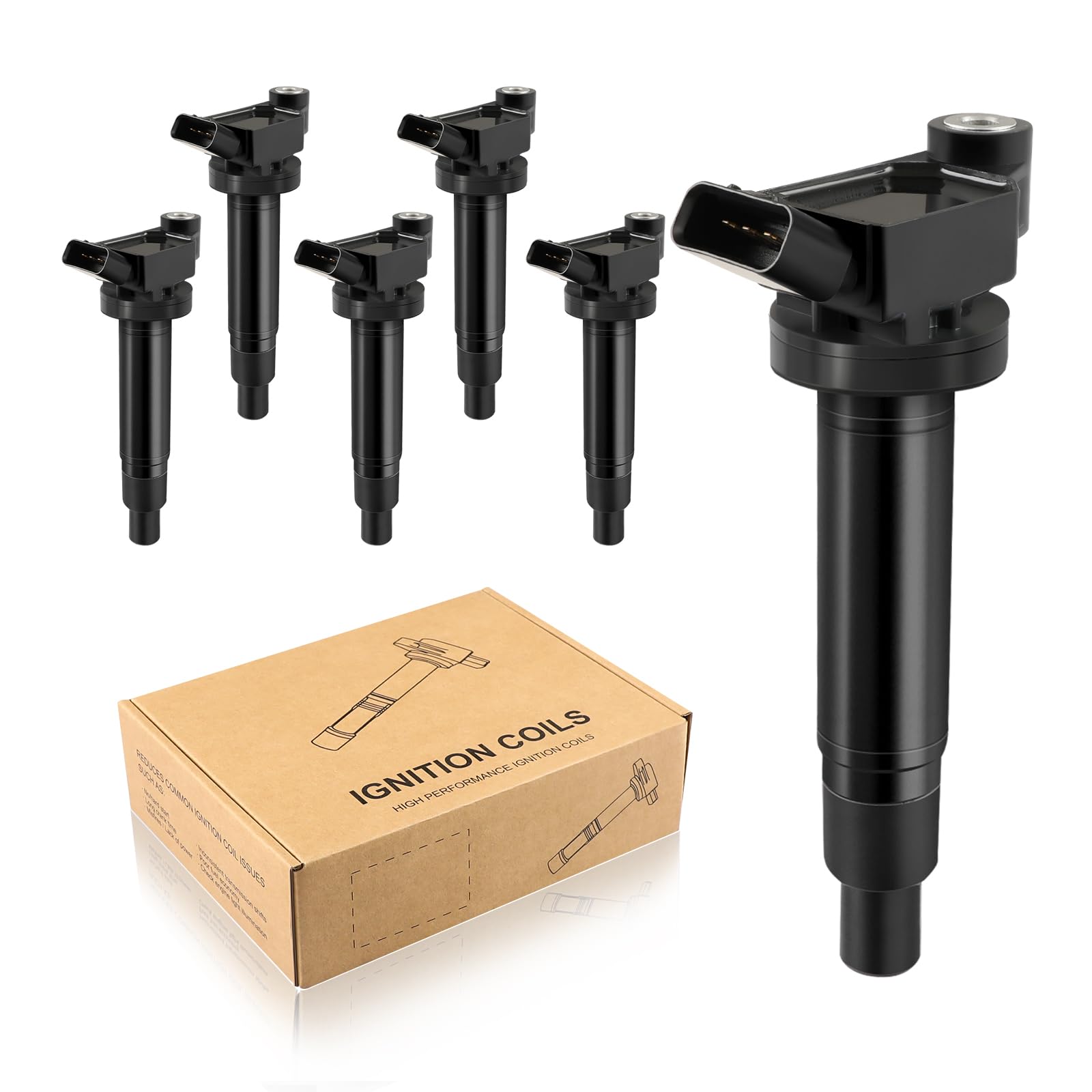 TXROMTZ 6-Piece Ignition Coil Pack Set - Compatible with 1999-2018 Lexus ES300 RX300 & Toyota Avalon Camry Highlander Sienna 3.0L V6 - Replaces UF267 C1175 - Perfect for Engine Performance & Smooth Driving Experience