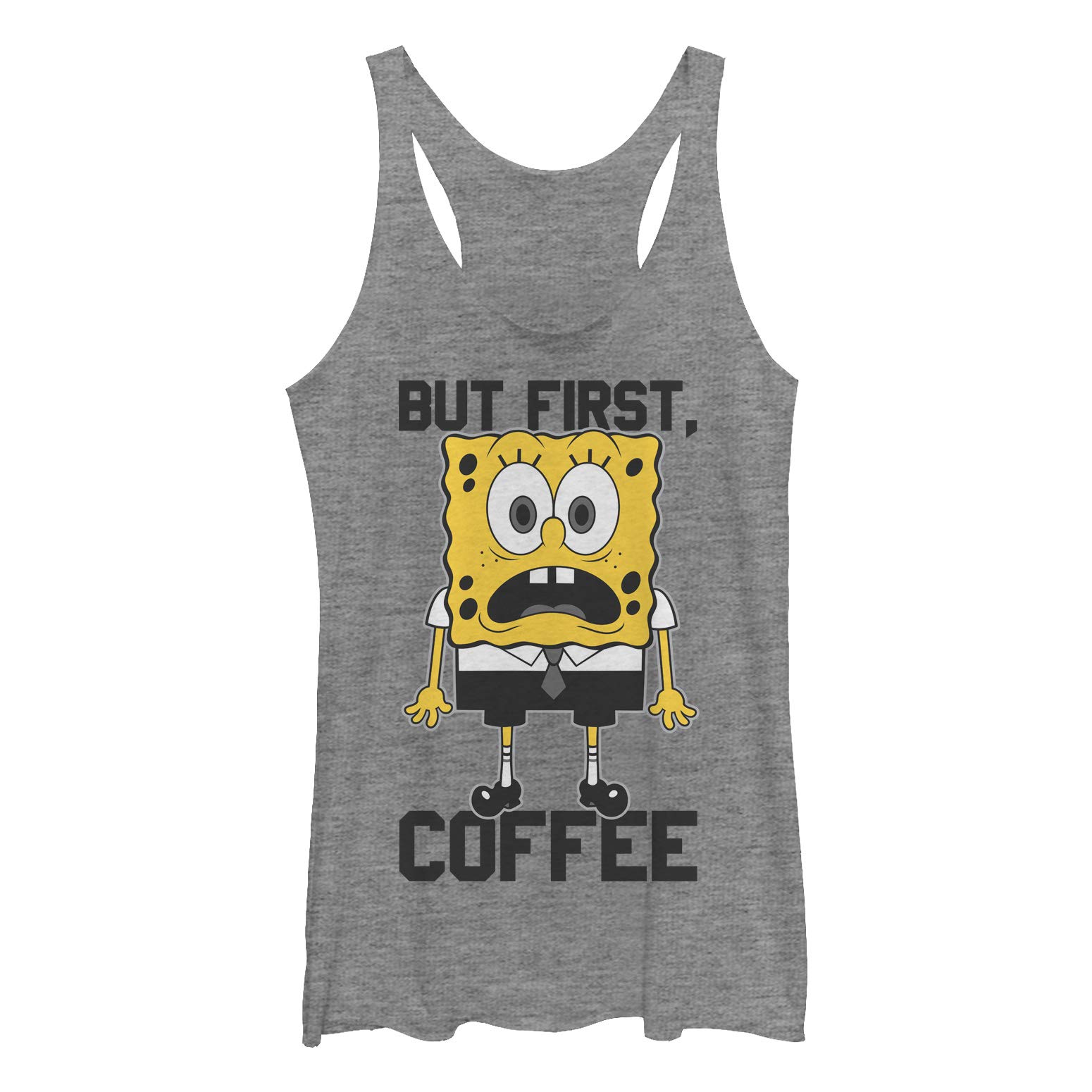SpongeBob SquarePants First Coffee Slogan Women's Racerback Tank Top - Soft Breathable Summer Casual Tee for Beach, Gym & Everyday Wear