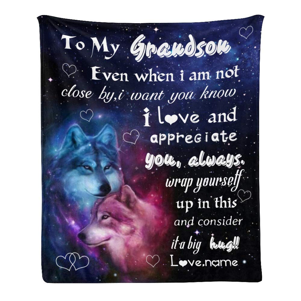 Personalized Fleece Throw Blanket with Name - Custom Gift for Grandson, 50x60 Inch Soft Blanket for Sofa, Bed & Cozy Family Moments
