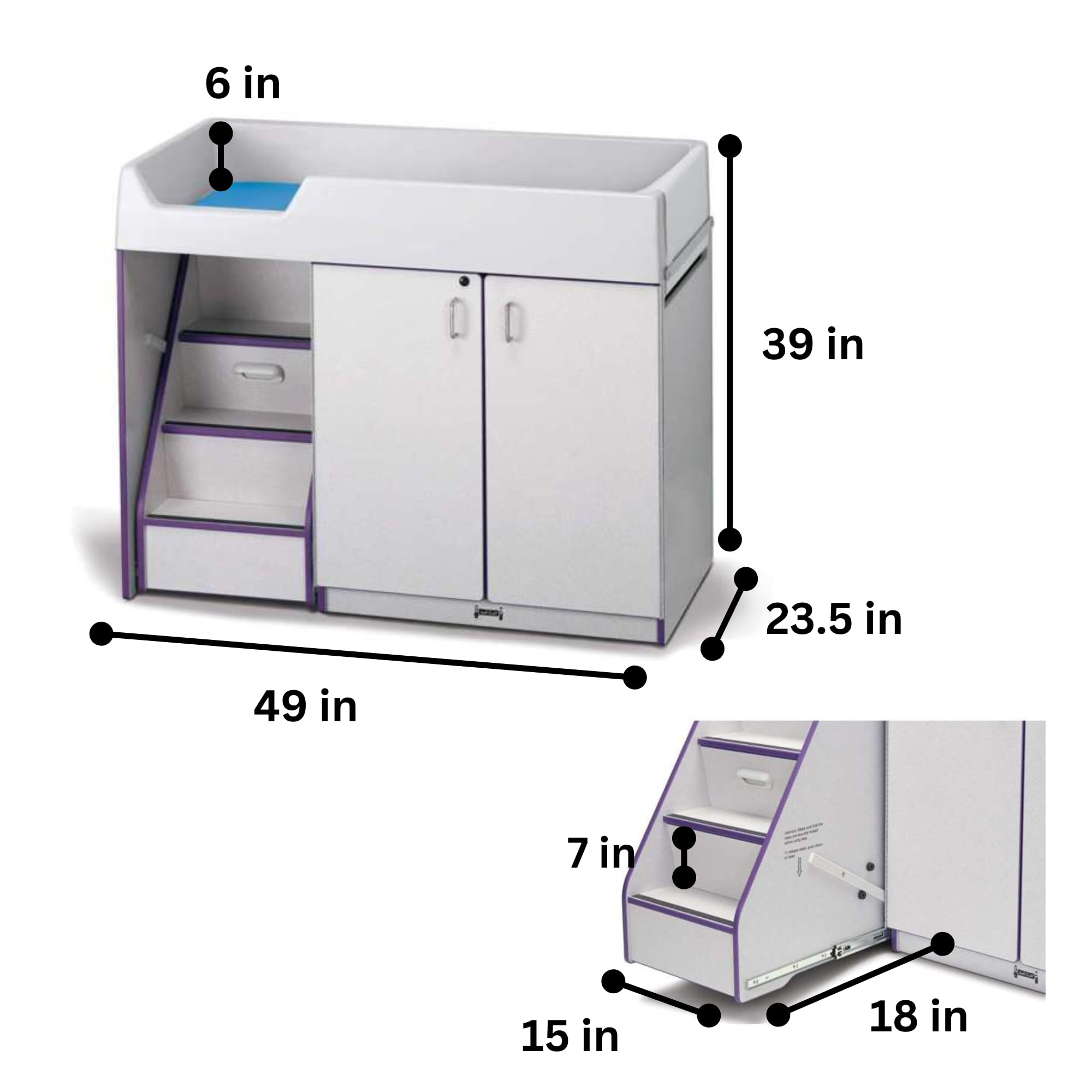 Jonti-Craft 5145JC004 Purple Diaper Changing Table with Stairs - Left Side Configuration | Safe Toddler Changing Station for Daycare, Nursery & Preschool Classrooms