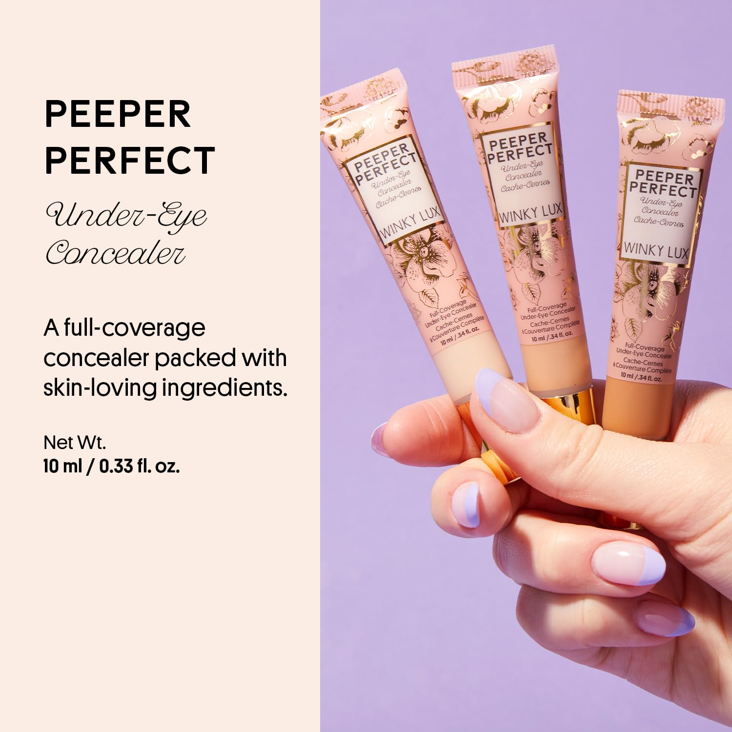Winky Lux Peeper Perfect Under Eye Concealer - Full Coverage Dark Circle Corrector with Collagen, Hyaluronic Acid & Vitamin E | Brightening Makeup & Eye Primer for Very Fair Skin | Perfect for Daily Wear, Special Occasions & Photo Shoots
