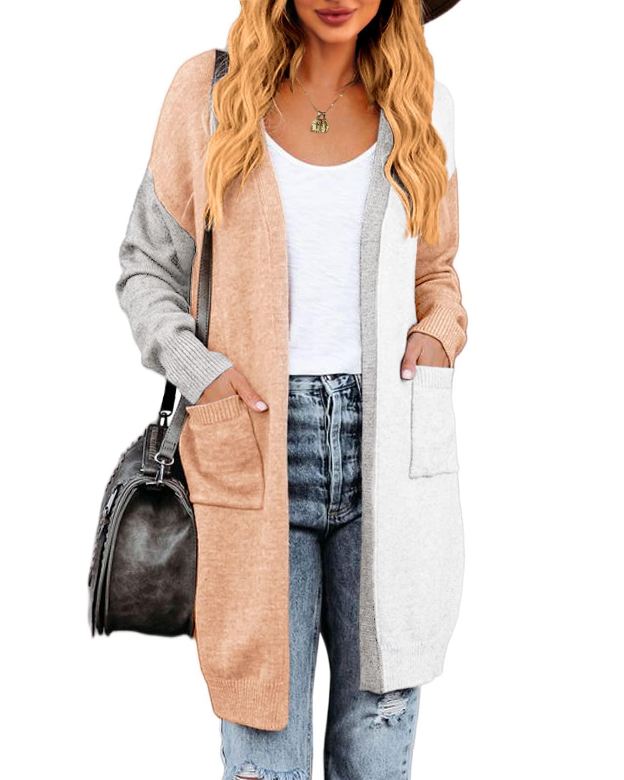 Lovaru Women's Boho Open Front Cardigan - Colorblock Long Sleeve Loose Knit Lightweight Sweater for Fall & Spring | Casual Outfits, Layering, Office Wear
