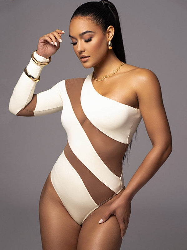 ZASUWA Women's Contrast Color Mesh Bodysuit - Sexy Lingerie for Women, Stretchy Bodycon Outfit for Nightclub, Party & Date Night