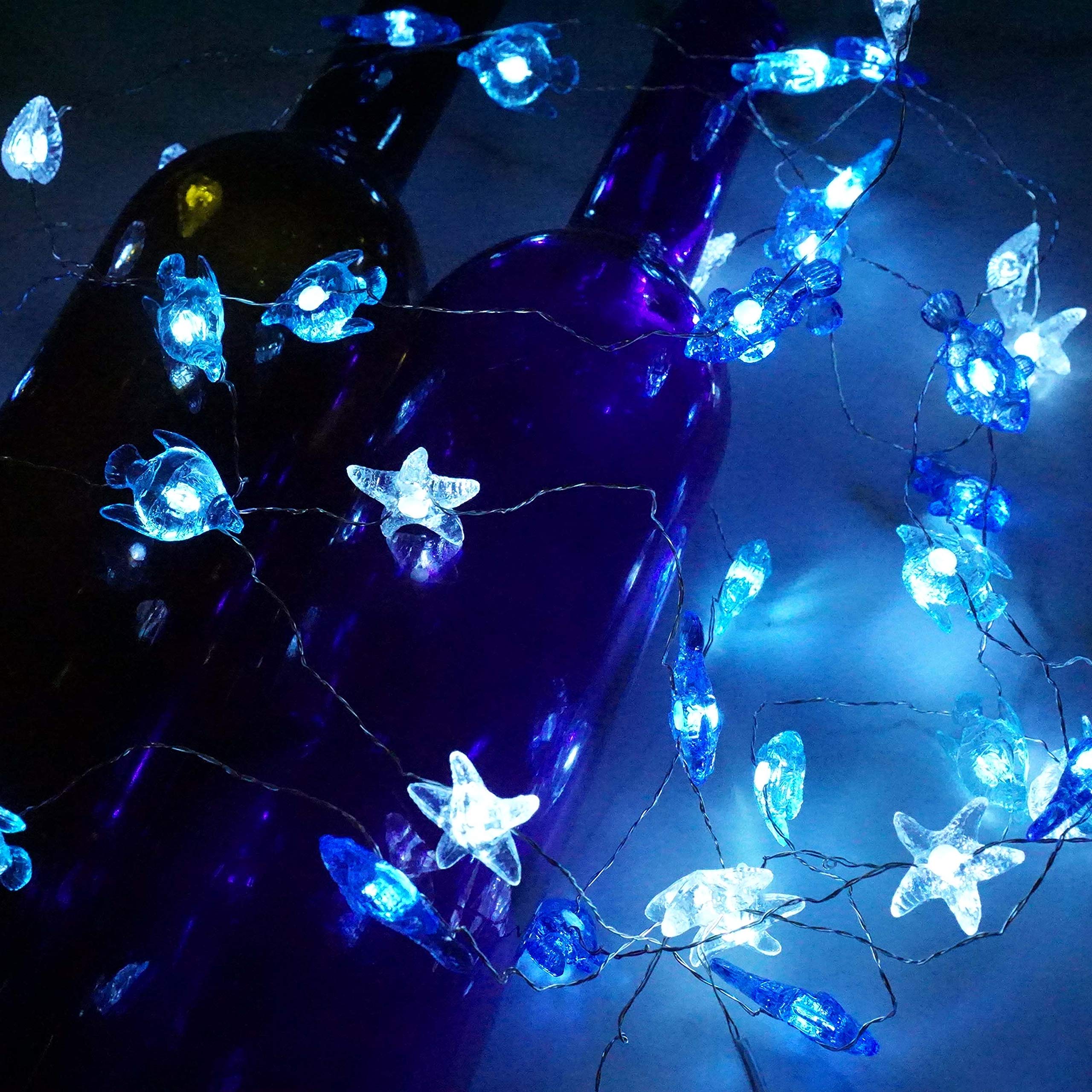 Decorman Sealife String Lights 14ft 40 LED Waterproof Outdoor Lights - 8 Lighting Modes, Remote Control & Timer - Cool White Battery Powered Fairy Lights for Bedroom, Wedding, Party, Garden, Patio Decor
