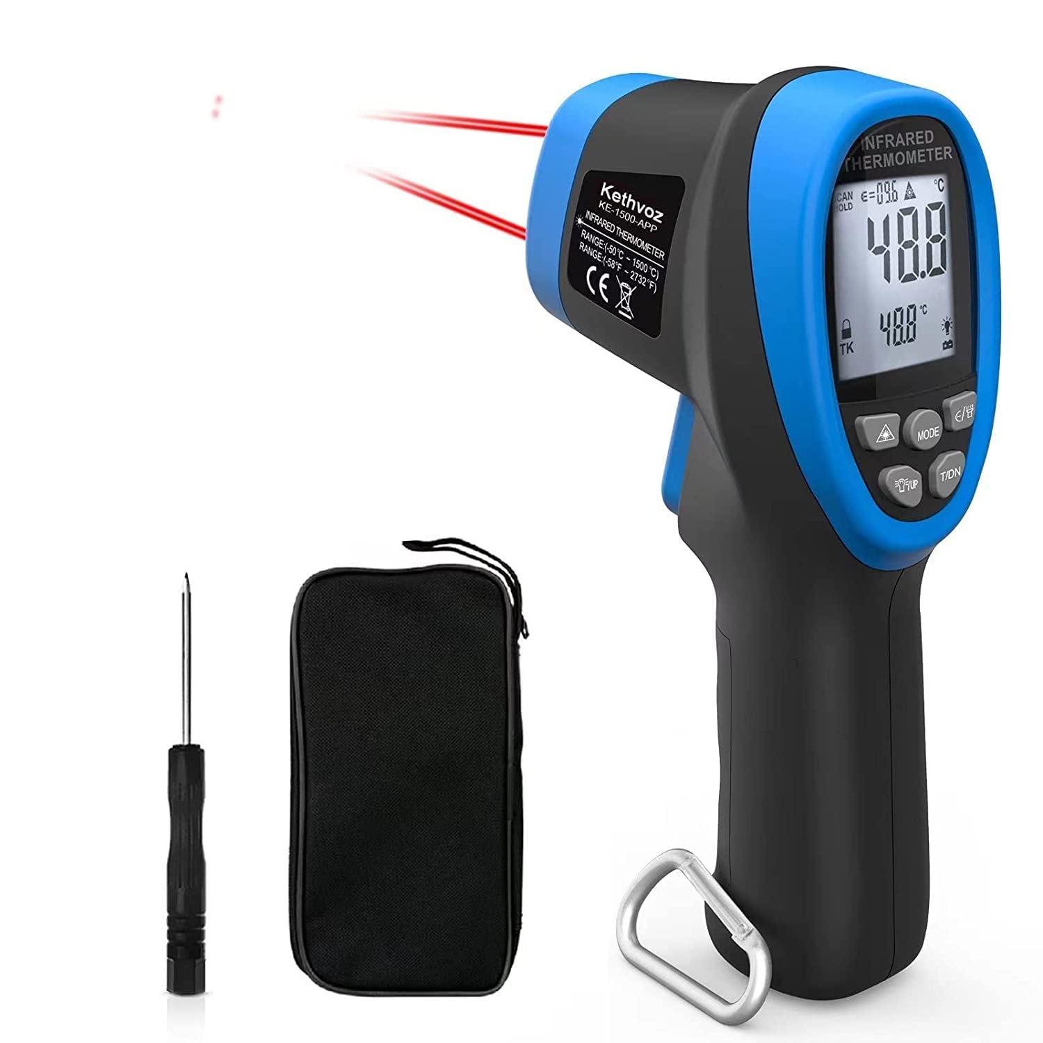 Kethvoz Digital Infrared Thermometer Gun with Dual Laser -58°F to 2732°F (-50°C to 1500°C) Temperature Range, 30:1 Distance Ratio, Non-Contact Industrial Pyrometer for Cooking, Grilling, Pizza Oven, HVAC, Automotive & Home Use