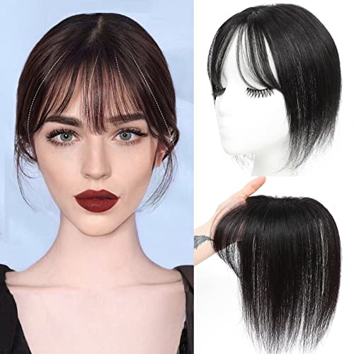 Hand-Tied Real Human Hair Toppers for Women with Thinning Hair - Clip-In Hair Extensions with Bangs (1B) | Perfect for Daily Wear, Special Occasions & Styling