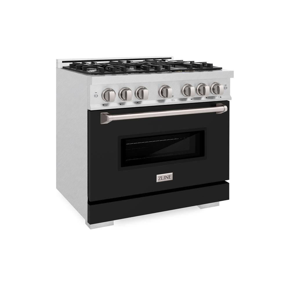 ZLINE 36 Inch 5.2 Cu Ft Classic Gas Range - 6 Burner Cooktop & Convection Gas Oven - Satin Stainless Steel with Black Matte Door (CGRS BLM 36) - Perfect for Modern Kitchens & Professional Cooking