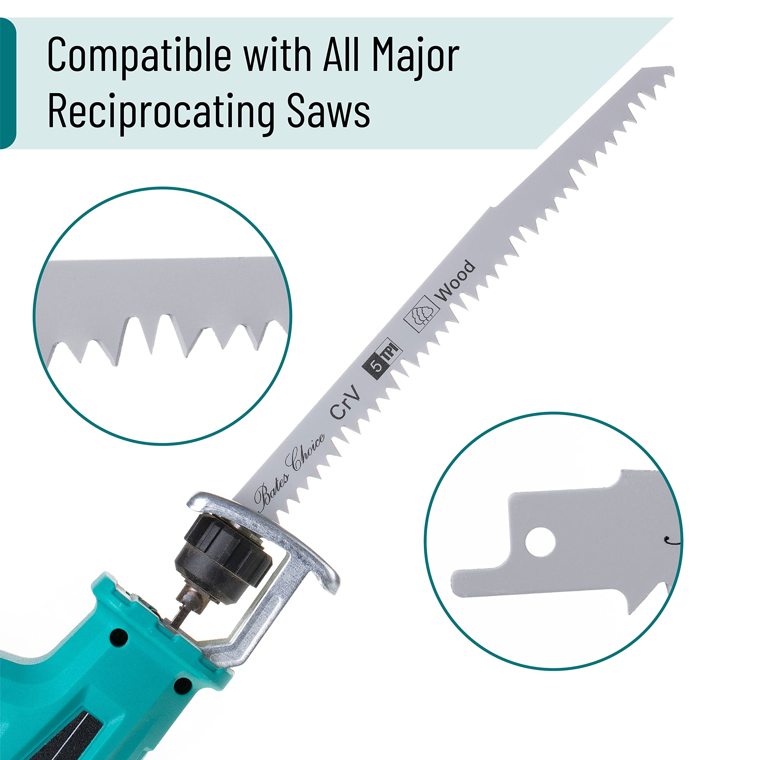 Bates 9-Inch Wood Pruning Reciprocating Saw Blades - 3 Pack | Sawzall Blades for Wood Cutting | Ideal for Tree Trimming, Landscaping & DIY Projects
