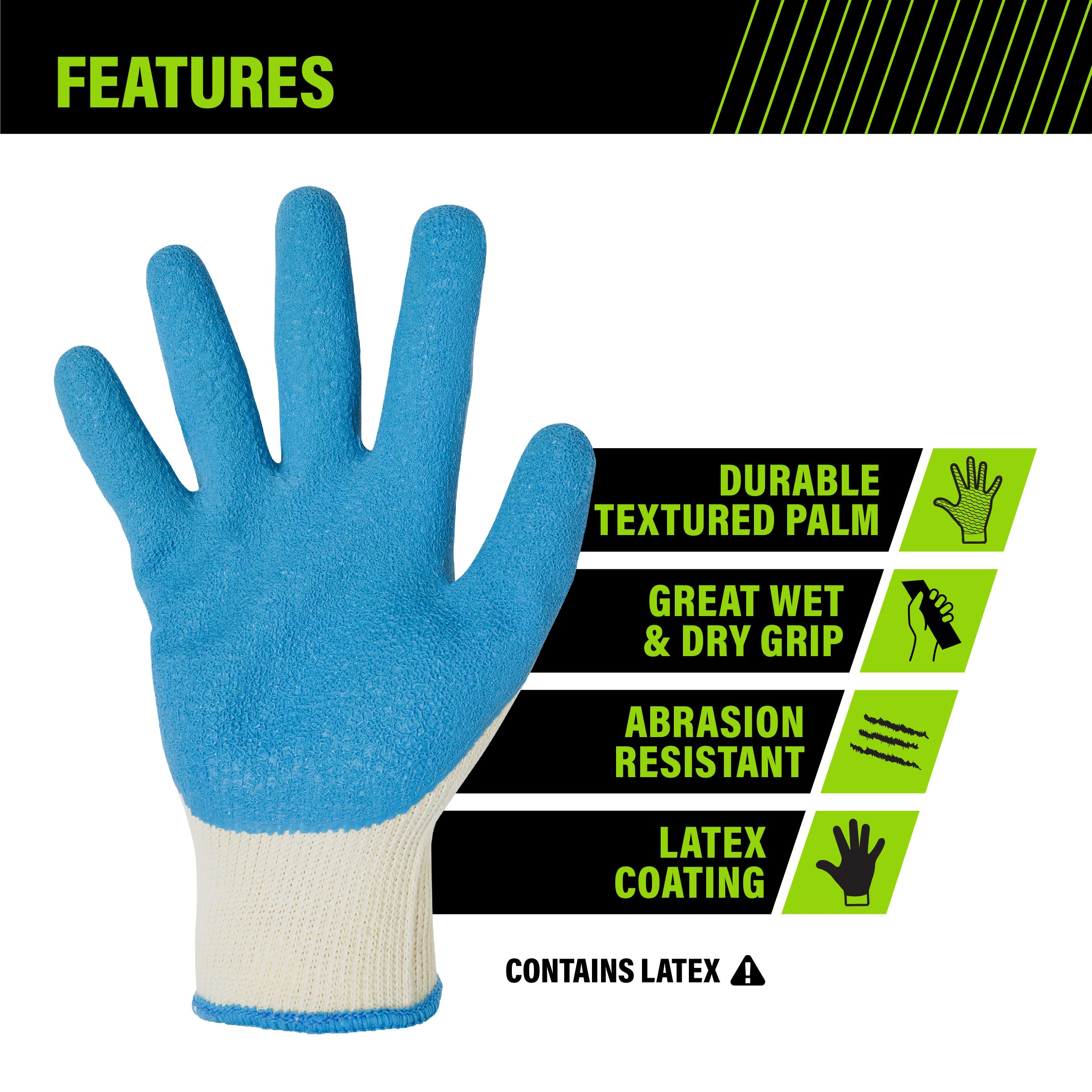AWP Men's Latex Coated Work Gloves - 3 Pairs for Construction & Gardening