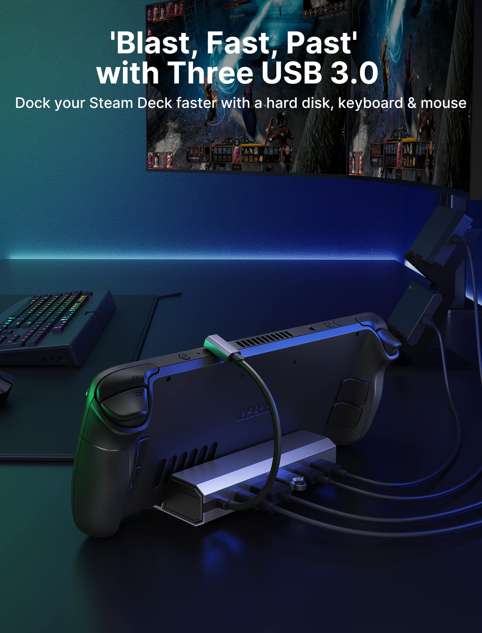 JSAUX 6-in-1 Docking Station with 45W Charger for Steam Deck - HDMI 2.0 4K@60Hz, Gigabit Ethernet, 3 USB-A 3.0 Ports & USB-C Charging - Perfect for Gaming Setup, Home Entertainment & Office Workstation
