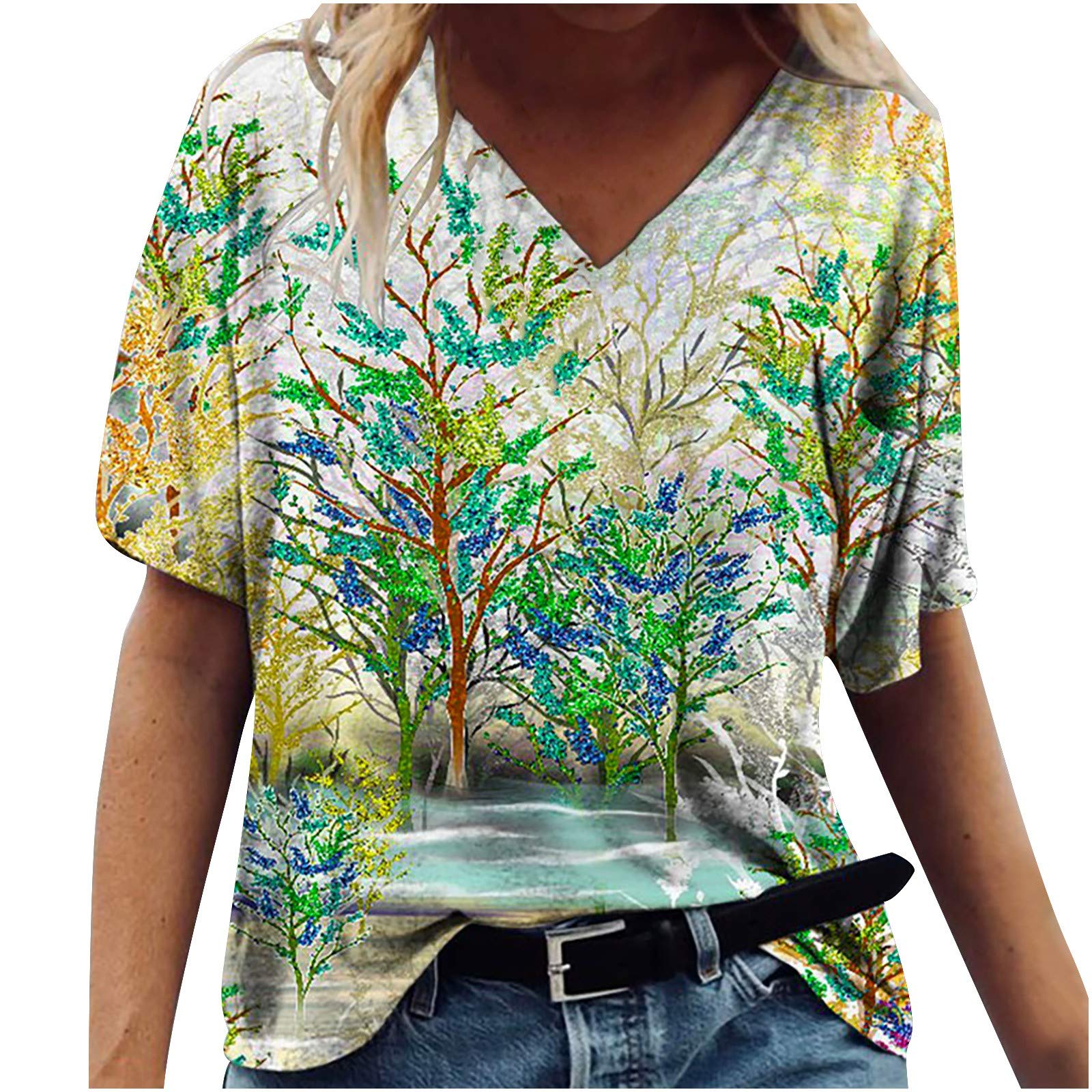 Women's Fashion Printed Short Sleeve T-Shirt - Loose Fit Round Neck Blouse for Casual Wear | Perfect for Summer Outfits, Weekend Errands & Layering