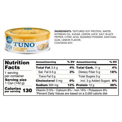 Loma Linda Tuno Plant-Based Lemon Pepper Tuna Alternative - 3 Pack | Vegan, Gluten-Free, High Protein | Perfect for Sandwiches, Salads & Meal Prep