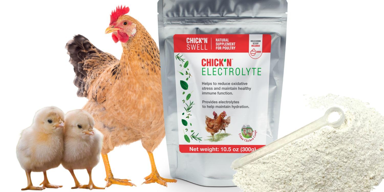 Chick'n Swell Poultry Electrolytes with Vitamins - 10.5oz (300g) Powder for 80 Gallons - Prevent Heat Stress & Dehydration in Chickens, Ducks & Turkeys - Essential Hydration Supplement for Backyard Flocks & Poultry Farms - Perfect for Hot Weather, Transport & Recovery
