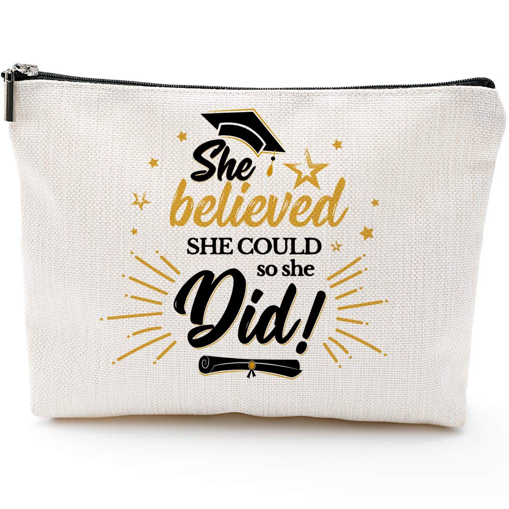 Inspirational Graduation Gifts for Women 2025 - 'She Believed She Could So She Did' Motivational Makeup Bag - Personalized Encouragement Gift for Her - Perfect for College Grads, Birthday & Special Occasions