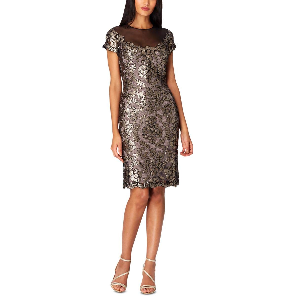 Tahari ASL Women's Sequin Lace Illusion Dress - Elegant Evening Gown for Parties, Weddings & Special Occasions